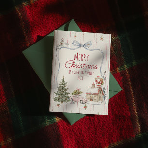 Festive Red Green Tree Santa Clause Bow Christmas Holiday Card