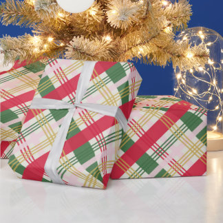 Festive Red Green Yellow Plaid Holiday Christmas Wrapping Paper