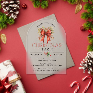 FESTIVE RED HOLIDAY BOW CHRISTMAS PARTY ACRYLIC INVITATIONS