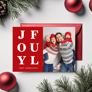 Festive Red Joyful One Photo Christmas Holiday Card