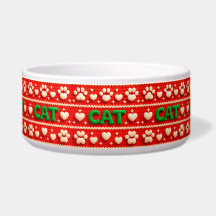Festive Red Knit Pattern with Cat Paws and Hearts