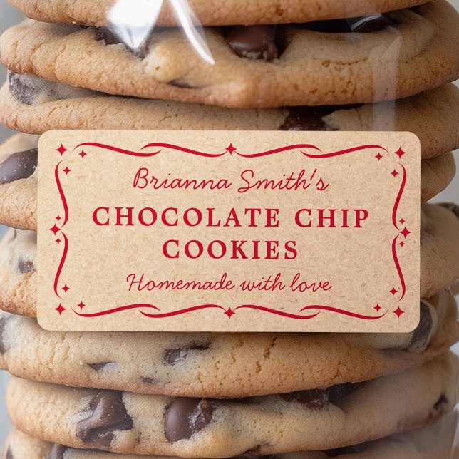 Festive red Kraft look kitchen baking cooking Label (Festive red Kraft look kitchen baking cooking Label)