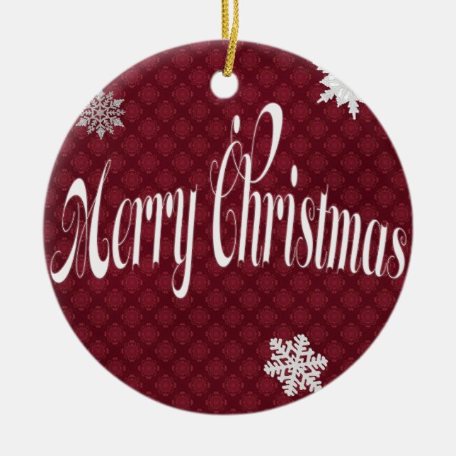 Festive Red Merry Christmas Embellished Decorative Ceramic Tree Decoration (Front)