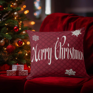 Festive Red Merry Christmas Embellished Decorative Cushion
