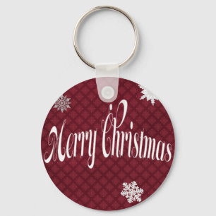 Festive Red Merry Christmas Embellished Decorative Key Ring