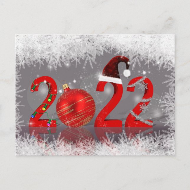 Festive Red Merry Christmas New Year 2022 Holiday Postcard (Front)
