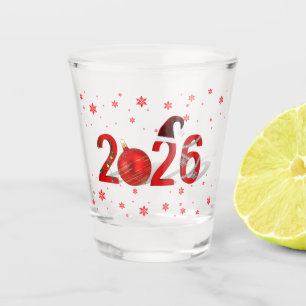 Festive Red Merry Christmas New Year 2026 Shot Glass