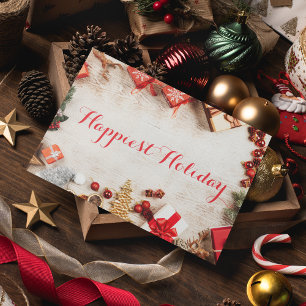 Festive Red Merry Christmas Typography Business Thank You Card