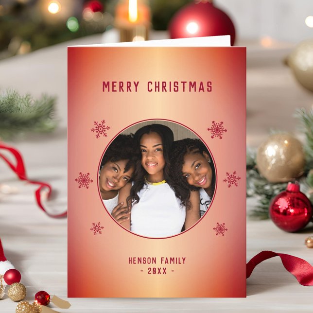 Festive Red Metallic Snowflake Photo Christmas Holiday Card (Creator Uploaded)