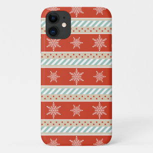 Festive Red Mint Stripes Snowflakes Pattern Case-Mate iPhone Case
