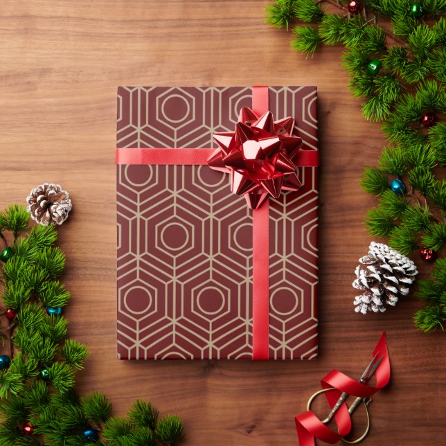 Festive Red Modern Art Deco Gold Pattern 110 Wrapping Paper (Holiday Gift)