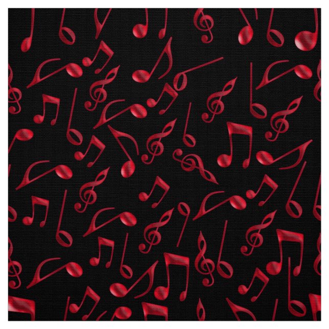 Festive Red Music Notes On Black or Your Colour Fabric (Swatch)