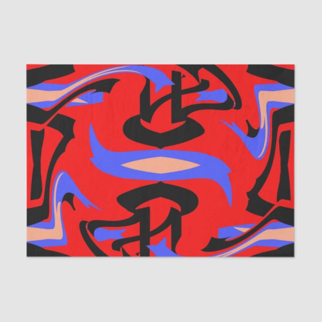 Festive Red Native Indian and Japanese Art Blend Tissue Paper (Front)