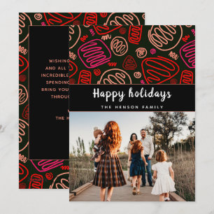 Festive Red One line art Christmas Family Photo Holiday Card