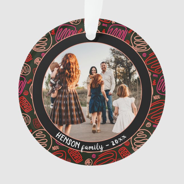 Festive Red One line art Christmas Family Photo Ornament (Front)