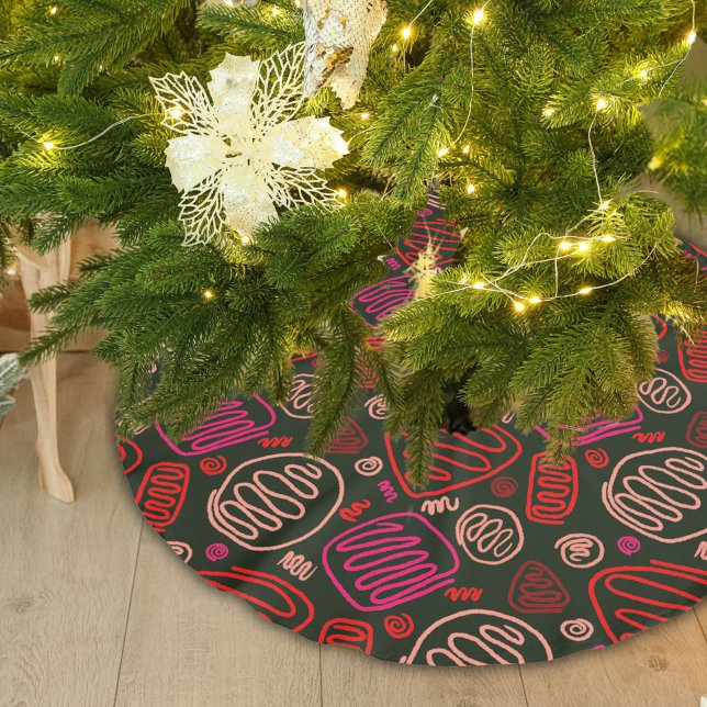 Festive Red One Line Artistic Drawing Pattern Brushed Polyester Tree Skirt (Creator Uploaded)