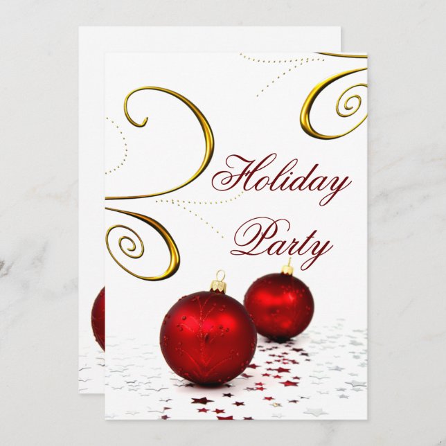 festive red ornament Holiday Party Invitations (Front/Back)