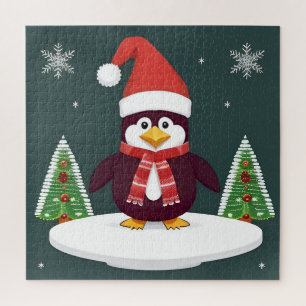 Festive Red Penguin in Santa Hat Jigsaw Puzzle