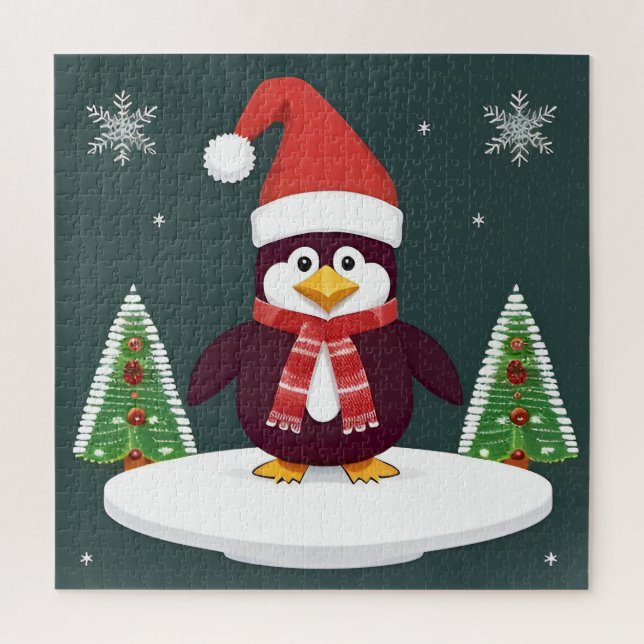 Festive Red Penguin in Santa Hat Jigsaw Puzzle (Vertical)