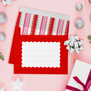 Festive Red Pink and Mint Scallop Detail Holiday Envelope