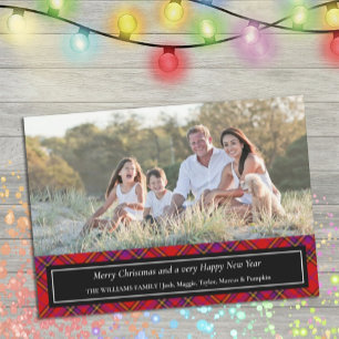 Festive Red Plaid Christmas Photo Card