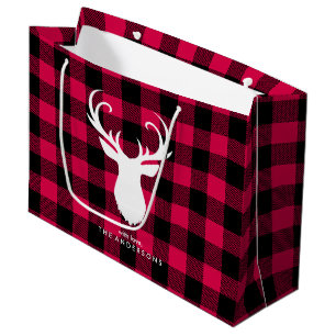 Festive Red Plaid Pattern Christmas Large Gift Bag
