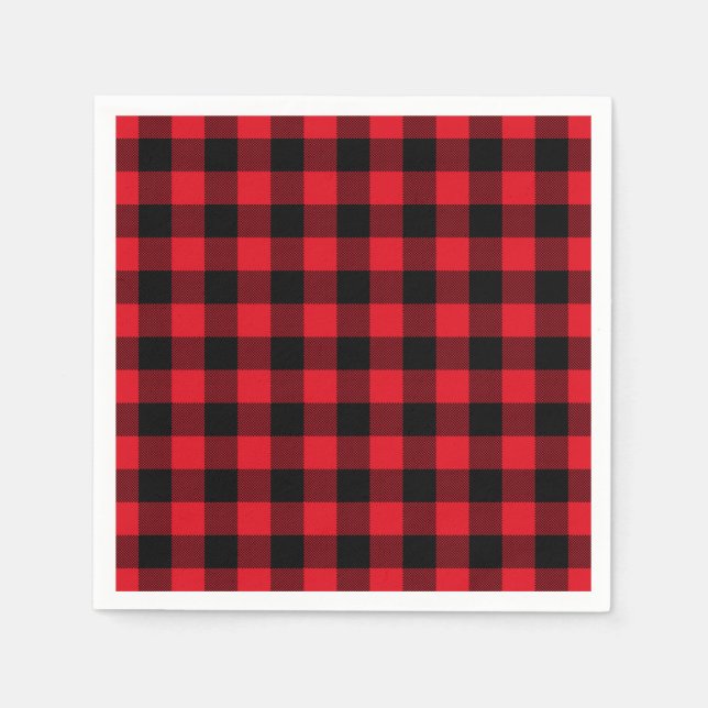 Festive Red Plaid Pattern Holiday Napkin (Front)