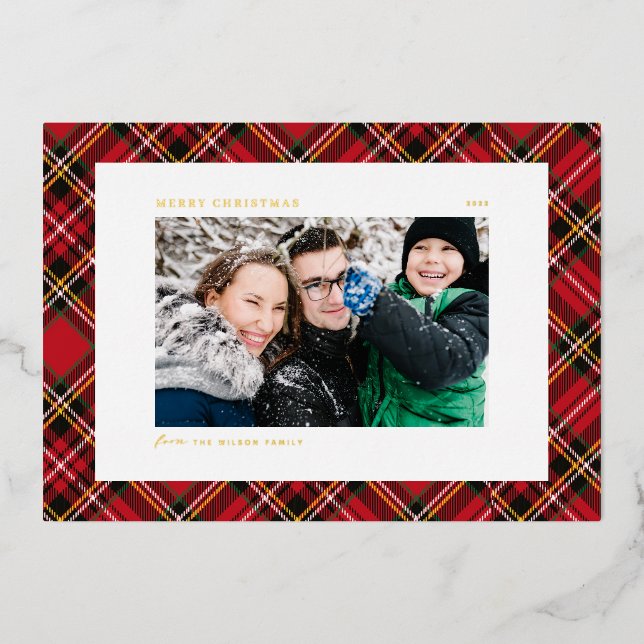 Festive Red Plaid Pattern Photo Merry Christmas (Front)