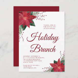 Festive Red Poinsettia Christmas Brunch Invitation Postcard