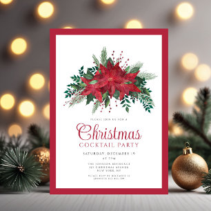 Festive Red Poinsettia Christmas Cocktail Party Invitation