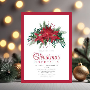 Festive Red Poinsettia Christmas Cocktails Invitation