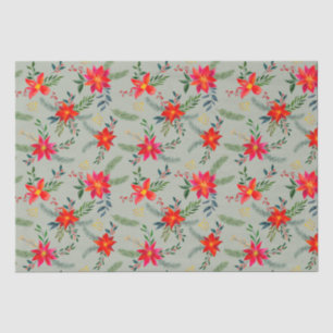 Festive Red Poinsettia Christmas Floral Tissue Paper