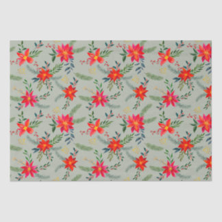 Festive Red Poinsettia Christmas Floral Tissue Paper