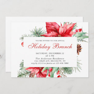 Festive Red Poinsettia Christmas HOLIDAY BRUNCH Invitation