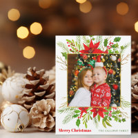 Festive Red Poinsettia Christmas Kids Photo Magnet