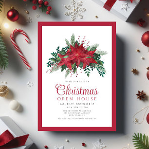 Festive Red Poinsettia Christmas Open House Invitation