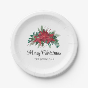 Festive Red Poinsettia Christmas Paper Plate