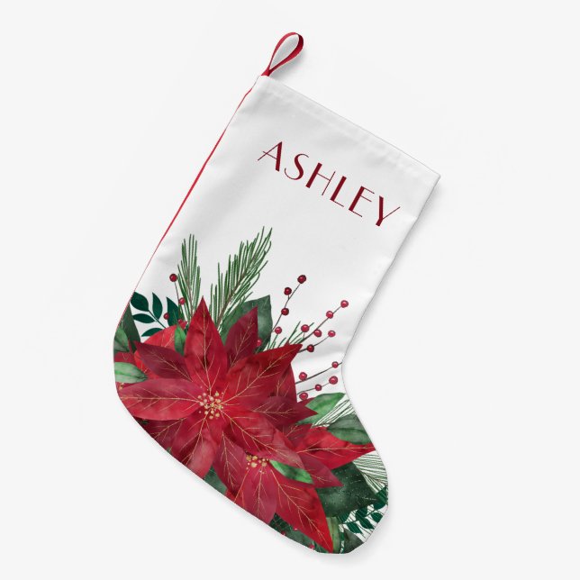 Festive Red Poinsettia Christmas Small Christmas Stocking (Front (Hanging))