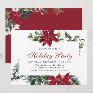 Festive Red Poinsettia Holiday Christmas Party Invitation