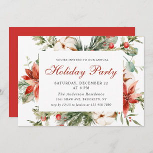Festive Red Poinsettia Holiday Christmas Party Invitation