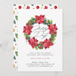 Festive Red Poinsettia Holiday Party Invitation
