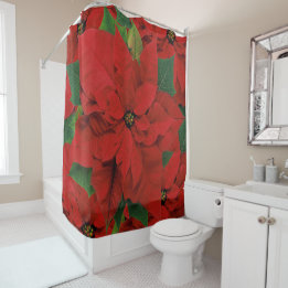 Festive Red Poinsettia Shower Curtain