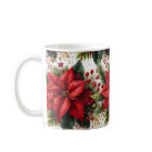 Festive Red Poinsettia with Gold Christmas Mug