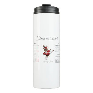 Festive Red Reindeer 2025 Custom Calendar  Thermal Tumbler