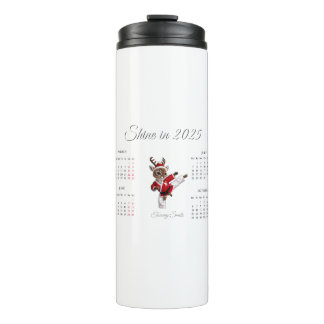 Festive Red Reindeer 2025 Custom Calendar  Thermal Tumbler