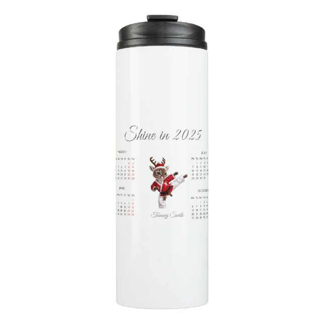 Festive Red Reindeer 2025 Custom Calendar  Thermal Tumbler (Front)