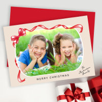 Festive Red Ribbon and Bow Curved Photo Christmas