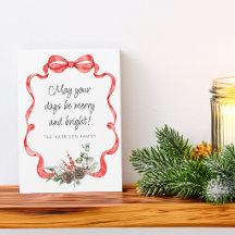 Festive Red Ribbon Greenery Flat
