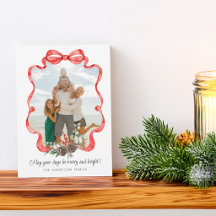 Festive Red Ribbon Greenery Photo Flat