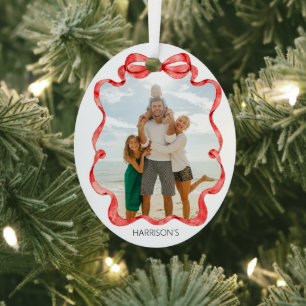 Festive Red Ribbon Photo Metal Tree Decoration